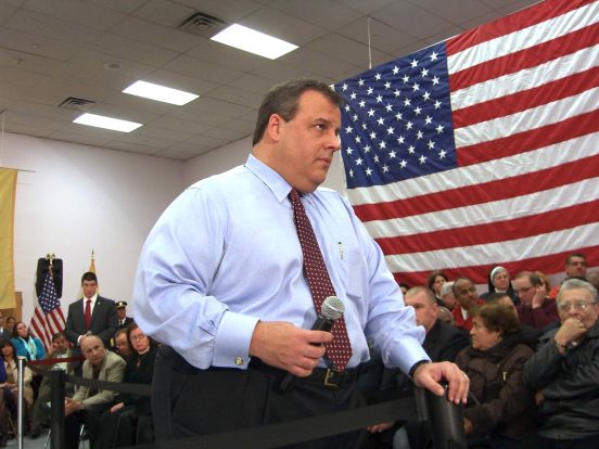 Gouverneur Chris Christie bij een townhall in Union City, New Jersey in 2011. Foto Luigi Novi / Wikimedia Commons