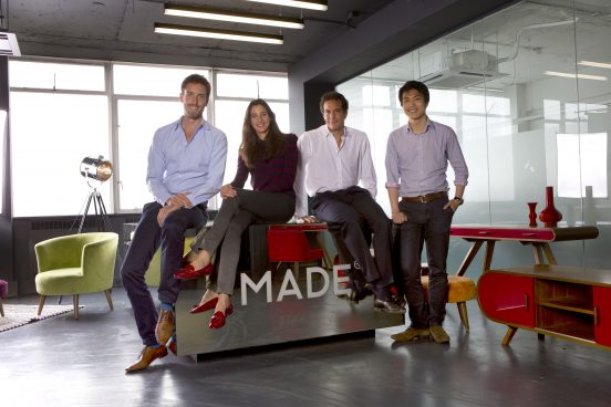 The MADE.COM Co-Founders in the Ninth Floor Showroom. From left to right: Julien Callede (COO), Chloe Macintosh (Creative Director), Brent Hoberman (Chairman), Ning Li (CEO). Photo Made.com